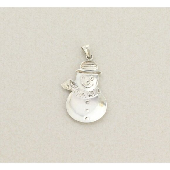 Sterling Silver Snowman Christmas Ornament or Pendant 1 3/4" x 1" - Picture 2 of 6